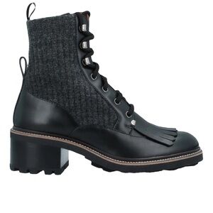 Chloe Franne Tasseled Leather and Ribbed Wool Ankle Boots- Black